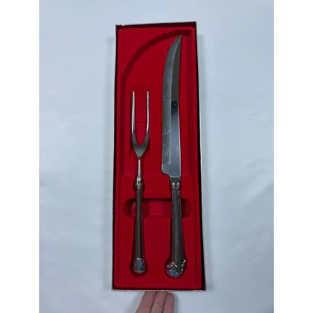Carvel Hall Towle Stainless Steel Carving Knife and Fork Set USA with Box Silver